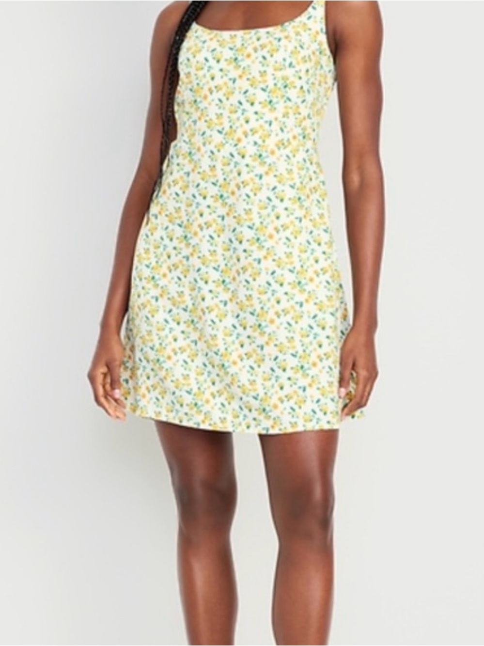 Old Navy Yellow Floral Scoop Neck Mini Dress- Fit & Flare